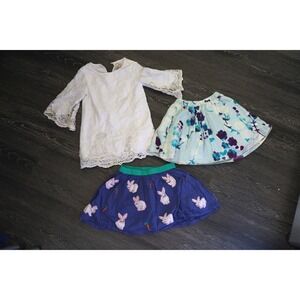 Peek, Mini Boden, Tea Girls Dress & Bunny Carrot Skirt Blue Floral Skirt Set